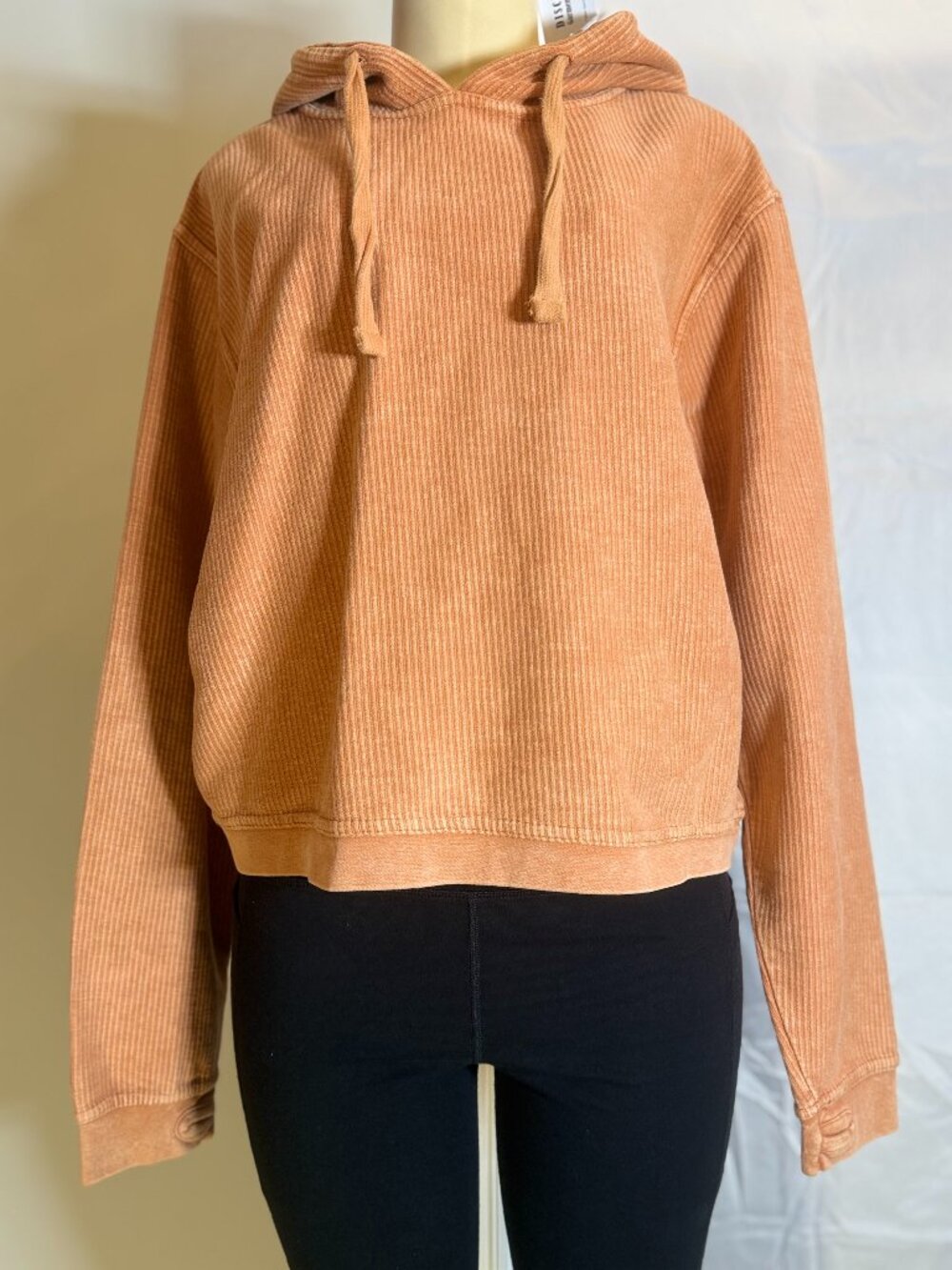Royce Burn Washed Orange Hooded Comfy Cord Crop Top Women's M New With Tags!